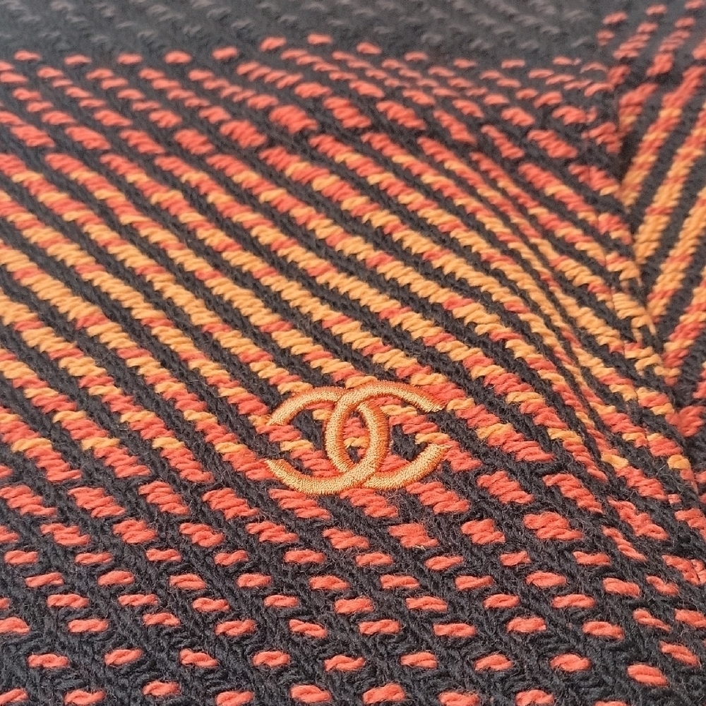 CHANEL Black and Orange Striped Scarf - Picture 2 of 3